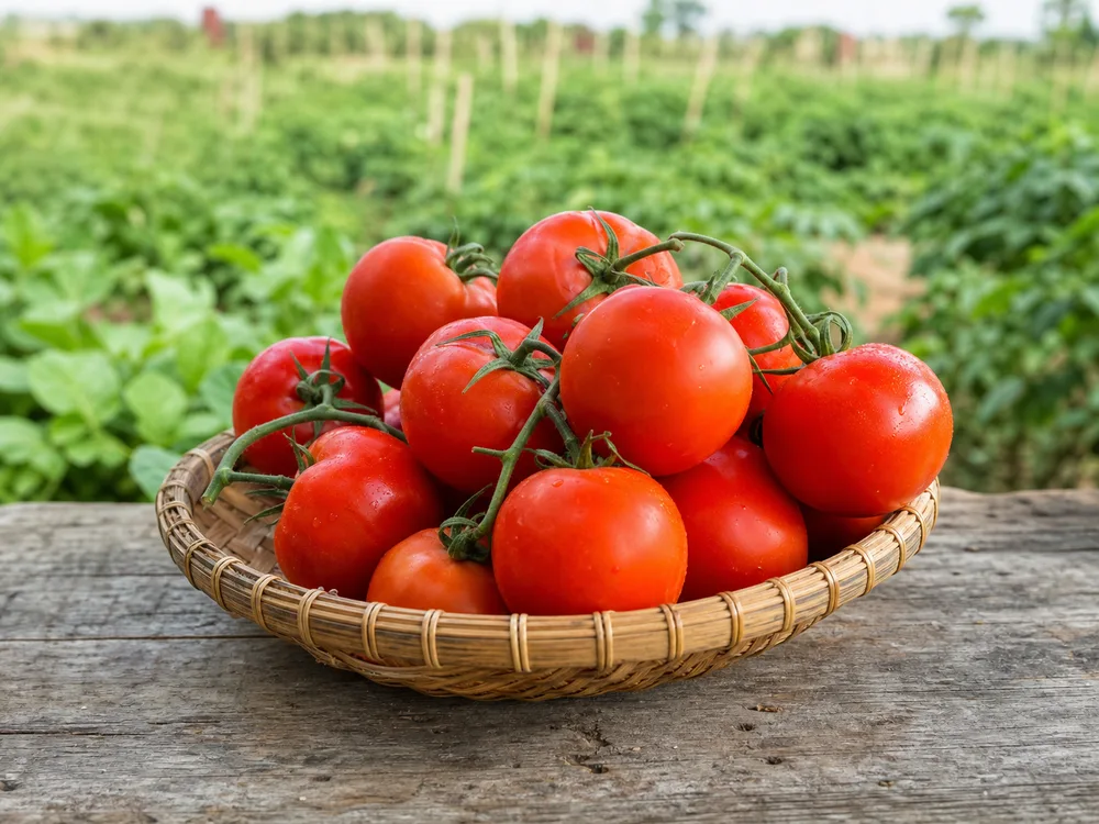 Fresh tomatoes harvested by a local farmer